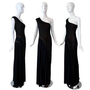 RICHARD TYLER COUTURE Vintage Black One Shoulder Gown Long Maxi Dress
